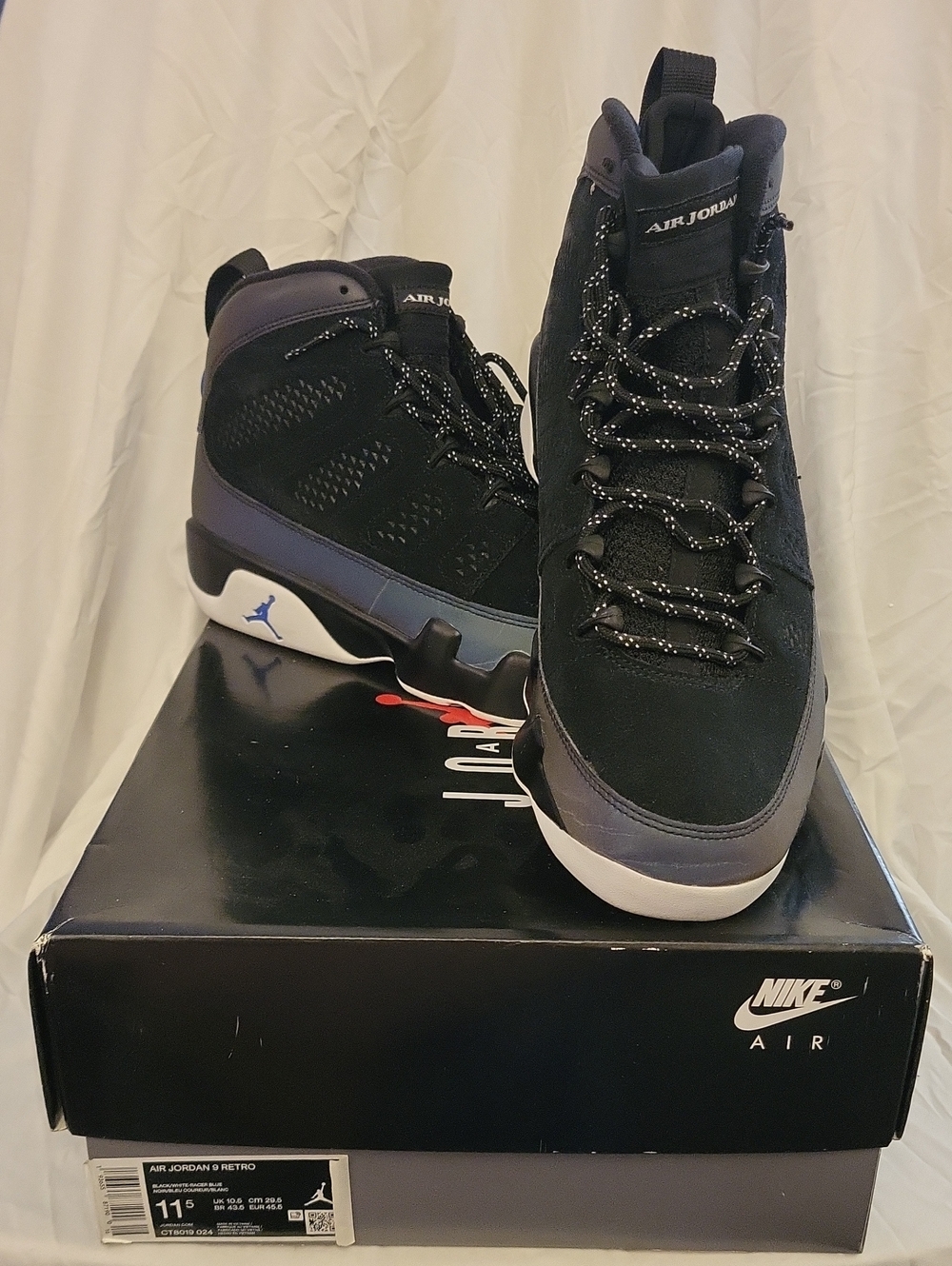 Jordan Men's AIR Jordan 9 Retro Sneakers — Black with Dark Purple Accents